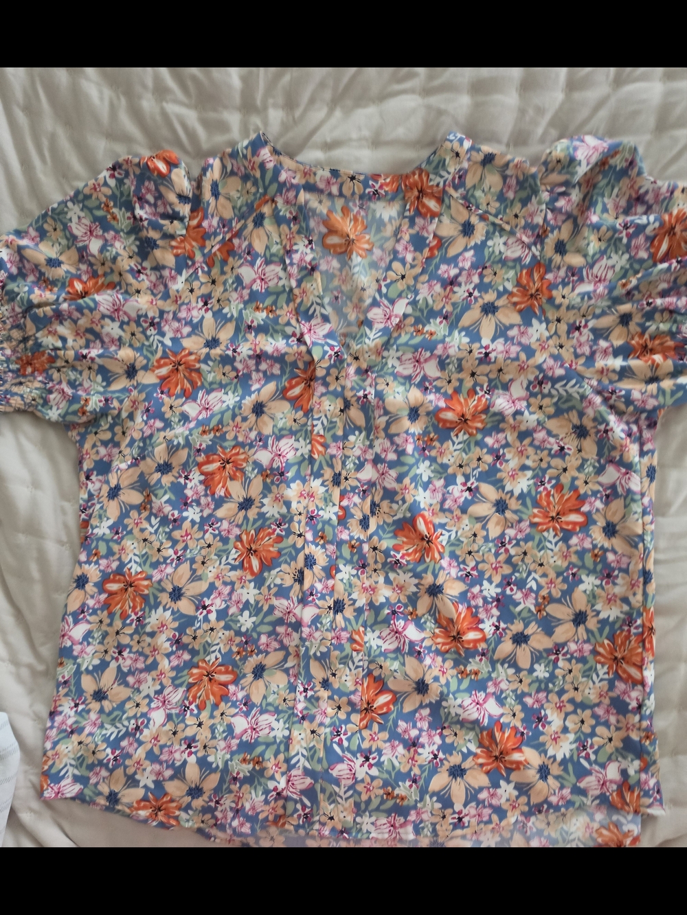Amazon Floral Short Sleeve Blouse in Blue, Orange, Cream